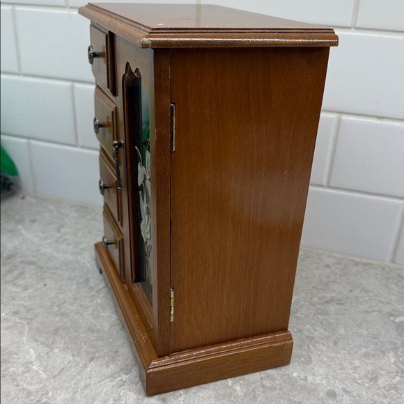Vintage Wooden Jewelry Box 4 drawer, carousel with glass door Floral Design - Picture 7 of 11